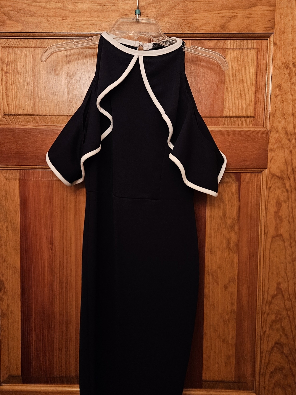 One-Shoulder Navy Blue Dress with White Trim